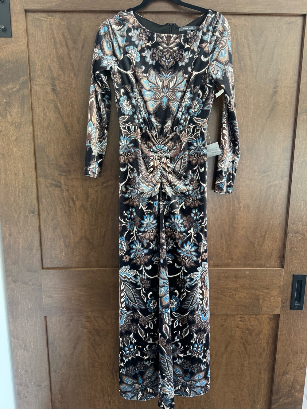 NWT Julia Jordan Paisley Velour Chocolate Brown and Blue Dress